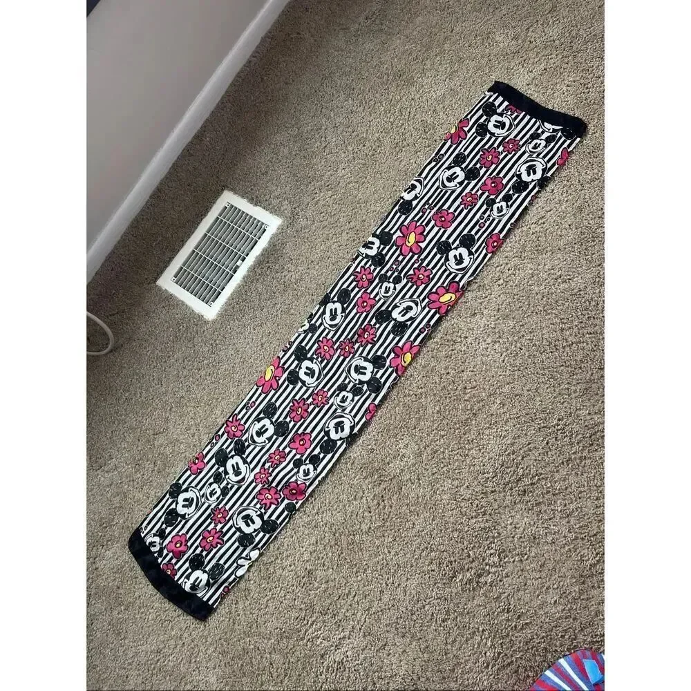 VTG Mickey Mouse Graphic Scarf Black White Pink Stripes 10x52 Disney Style